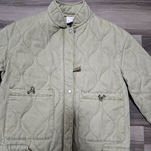 Women's Joie Military Green Quilt Jacket  Crop Insulated Casual Cotton Sz XS